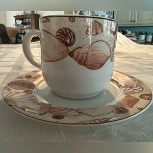 Seashell Pattern Mug and Saucer Set